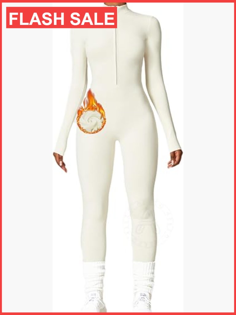Long Sleeve Workout Jumpsuit Zip Up Yoga Romper Tummy Control One Piece Bodycon